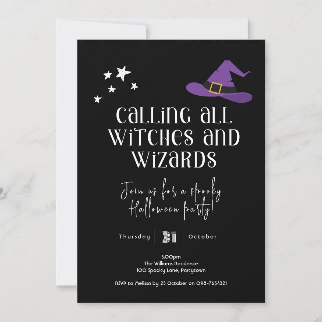 Halloween Party, witches and wizards  Invitation (Front)