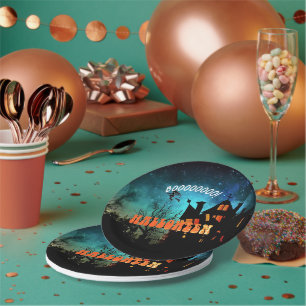 Halloween Party Witches Dark House Orange  Paper Plate