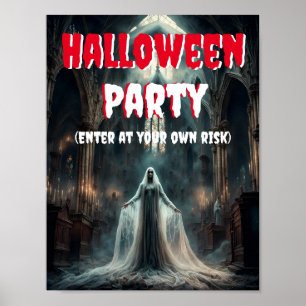 Halloween Party with Creepy Ghost Poster