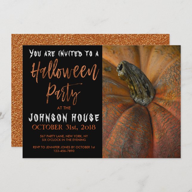 Halloween Party with Modern Orange Typography Invitation (Front/Back)