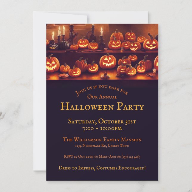 Halloween Party With Pumpkin Lanterns And Candles Invitation (Front)