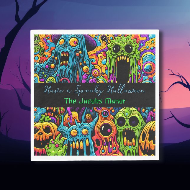 Halloween Party | Zombie and Monsters Personalised Napkin (Creator Uploaded)