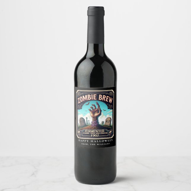 Halloween Party Zombie Hand Graveyard Wine Label (Front)