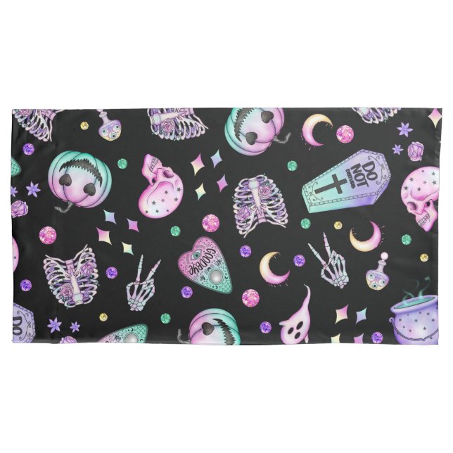 Halloween pastel gothic apothecary and graveyard pillowcase (Front-Left)