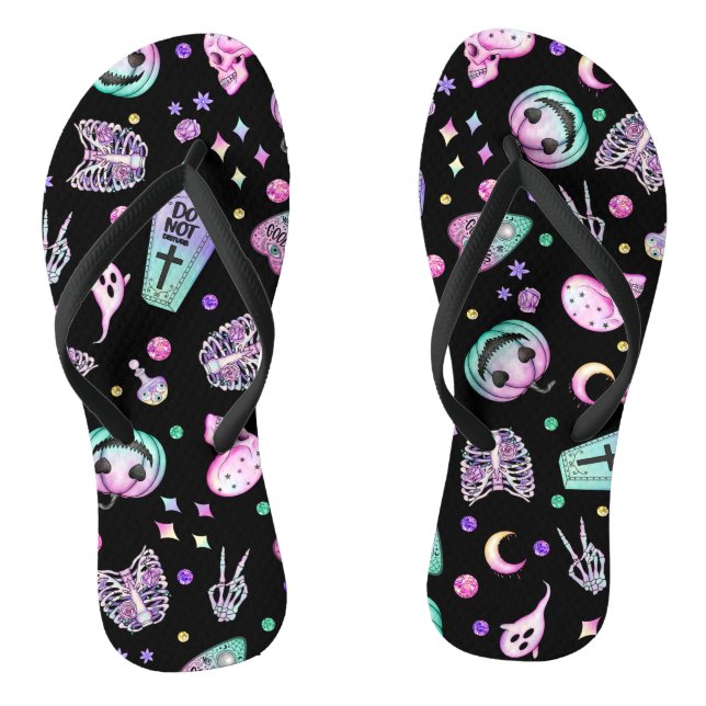 Halloween pastel gothic apothecary and graveyard  thongs (Footbed)