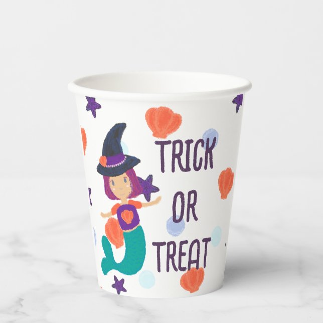 Halloween Pastel Mermaid Witch Trick or Treat Paper Cups (Front)