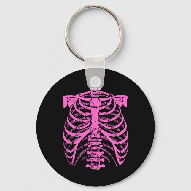 Halloween Pastel Pink Skeleton Rib Cage  Key Ring (Front)