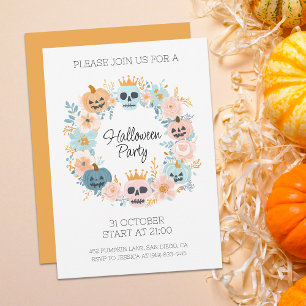 Halloween Pastel Skull Pumpkin Floral Chic Party Invitation