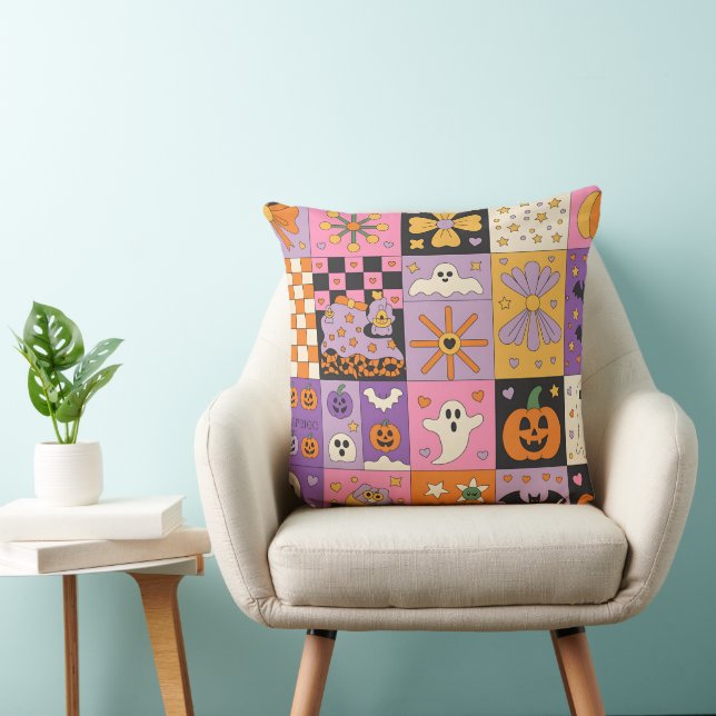  Halloween Patchwork Pattern – Festive Squares  Cushion (Chair)