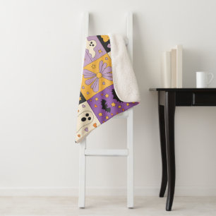 Halloween Patchwork Pattern – Festive Squares Sherpa Blanket