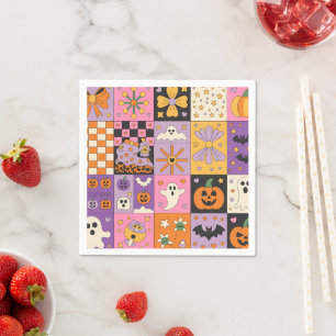 Halloween Patchwork Pattern – Festive Squares with Napkin