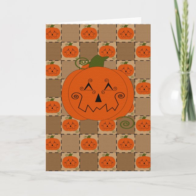 Halloween Patchwork Pumpkin Card (Front)