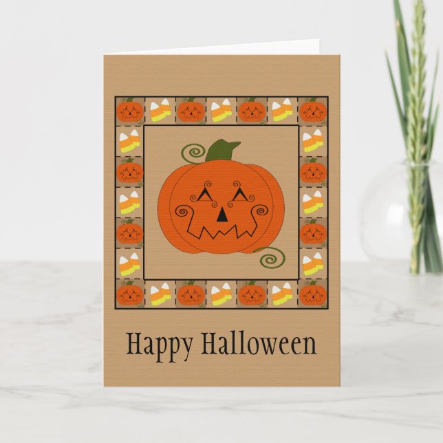 Halloween Patchwork Pumpkin Card (Front)