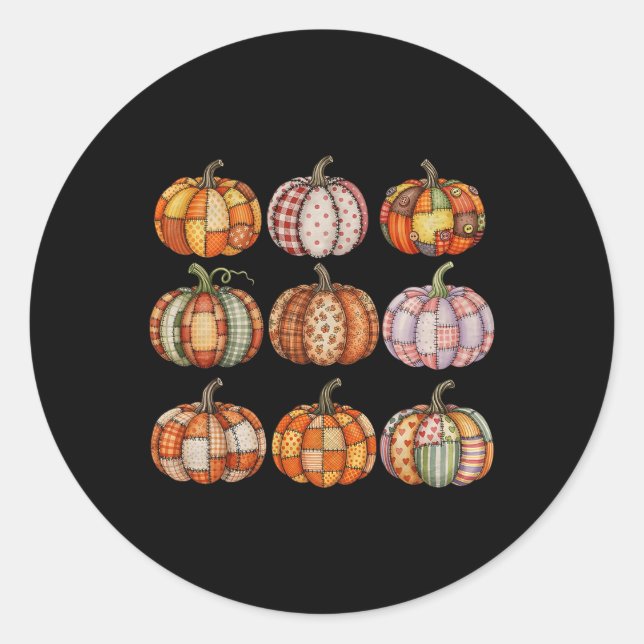 Halloween Patchwork Pumpkin Quilted Fall Aesthetic Classic Round Sticker (Front)
