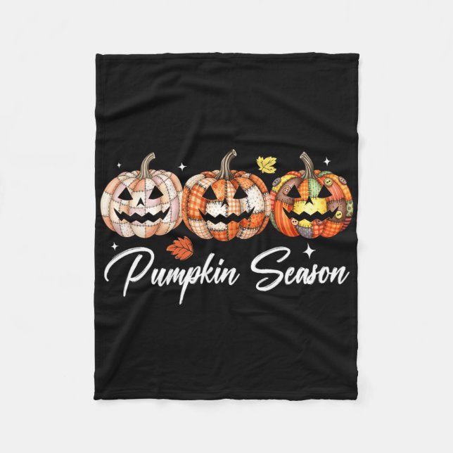 Halloween Patchwork Pumpkin Quilted Fall Aesthetic Fleece Blanket (Front)