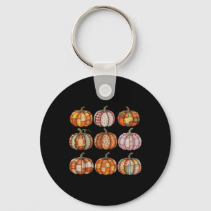 Halloween Patchwork Pumpkin Quilted Fall Aesthetic Key Ring
