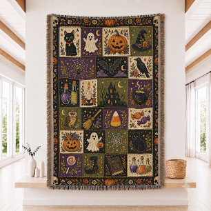 Halloween Patchwork Quilt Set Woven Throw Blanket
