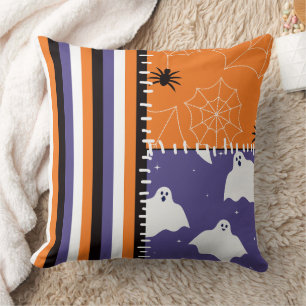 Halloween Patchwork Stripes Ghosts Cushion