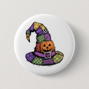 Halloween Patchwork Witch Hat Spooky 6 Cm Round Badge