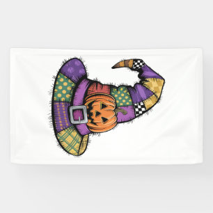 Halloween Patchwork Witch Hat Spooky Banner
