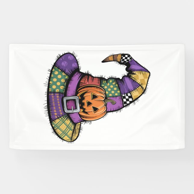 Halloween Patchwork Witch Hat Spooky Banner (Horizontal)