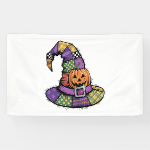 Halloween Patchwork Witch Hat Spooky Banner