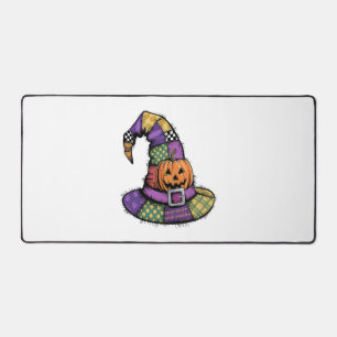 Halloween Patchwork Witch Hat Spooky Desk Mat