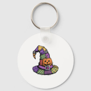 Halloween Patchwork Witch Hat Spooky Key Ring