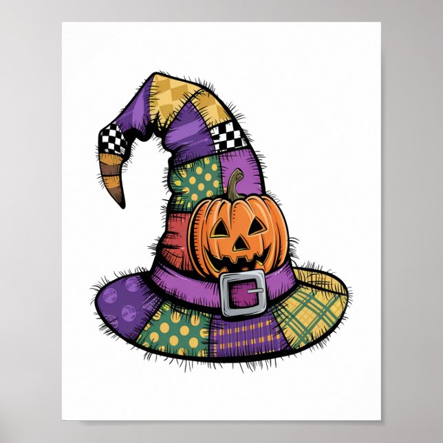 Halloween Patchwork Witch Hat Spooky Poster (Front)