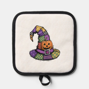 Halloween Patchwork Witch Hat Spooky Pot Holder
