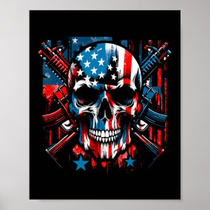 Halloween Patriotic Skeleton American Flag 4th Of Poster