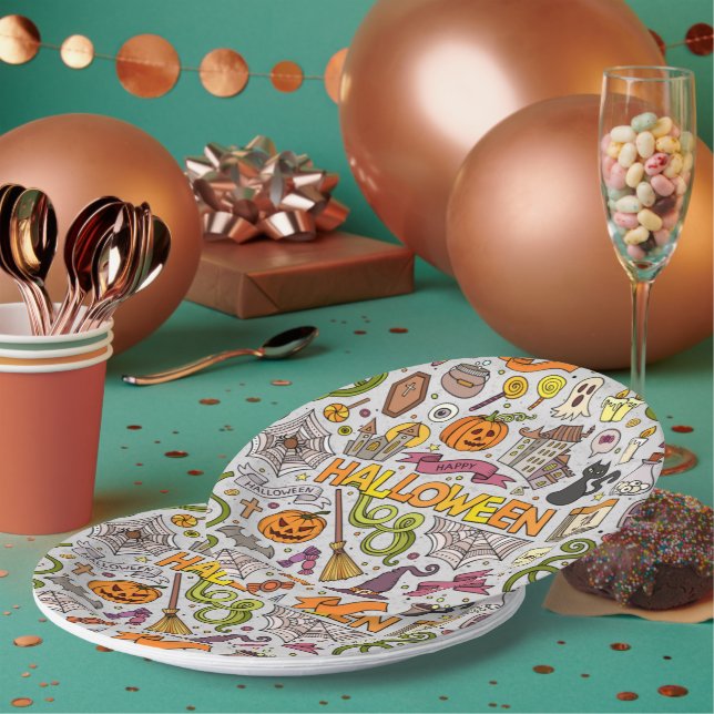 Halloween Pattern Background  Paper Plate (Multi)