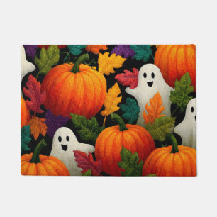 Halloween Pattern Background with Orange Pumpkins Doormat