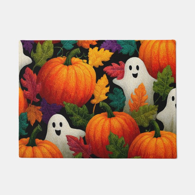 Halloween Pattern Background with Orange Pumpkins Doormat (Front)