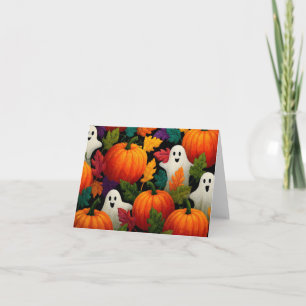 Halloween Pattern Background with Orange Pumpkins Holiday Card