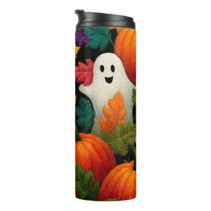 Halloween Pattern Background with Orange Pumpkins Thermal Tumbler