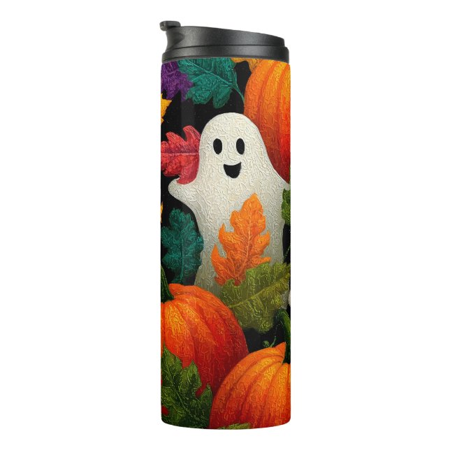 Halloween Pattern Background with Orange Pumpkins Thermal Tumbler (Rotated Right)