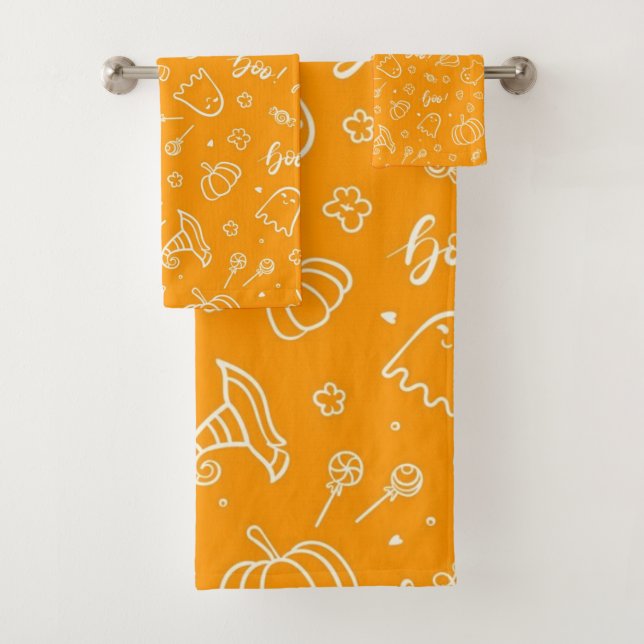 Halloween pattern bath towel set (Insitu)