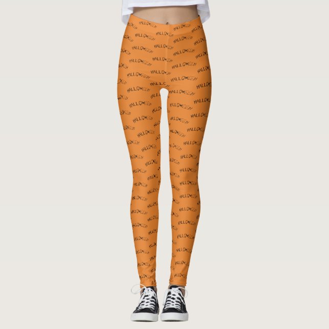 Halloween Pattern Cute Orange and Black Leggings (Front)