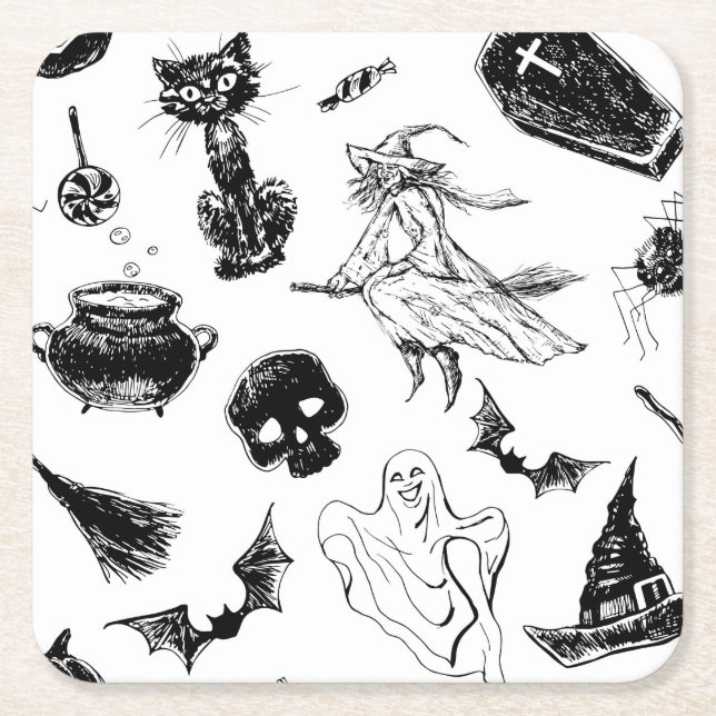 Halloween pattern design square paper coaster (Front)