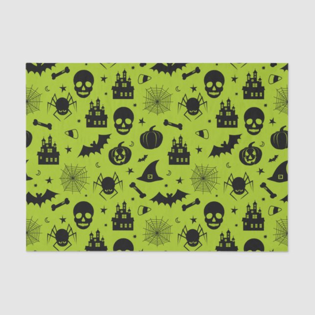 Halloween Pattern Green and Black Tissue Paper (Front)