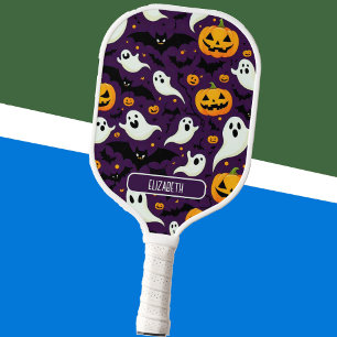 Halloween Pattern Name Bats Boo Ghost Purple Cool Pickleball Paddle