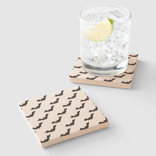 Halloween, Pattern Of Bats, Trick Or Treat, Boo Stone Coaster (Side)