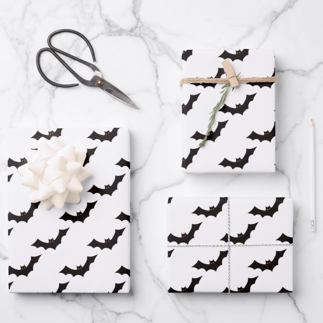 Halloween, Pattern Of Bats, Trick Or Treat, Boo Wrapping Paper Sheet (Front)