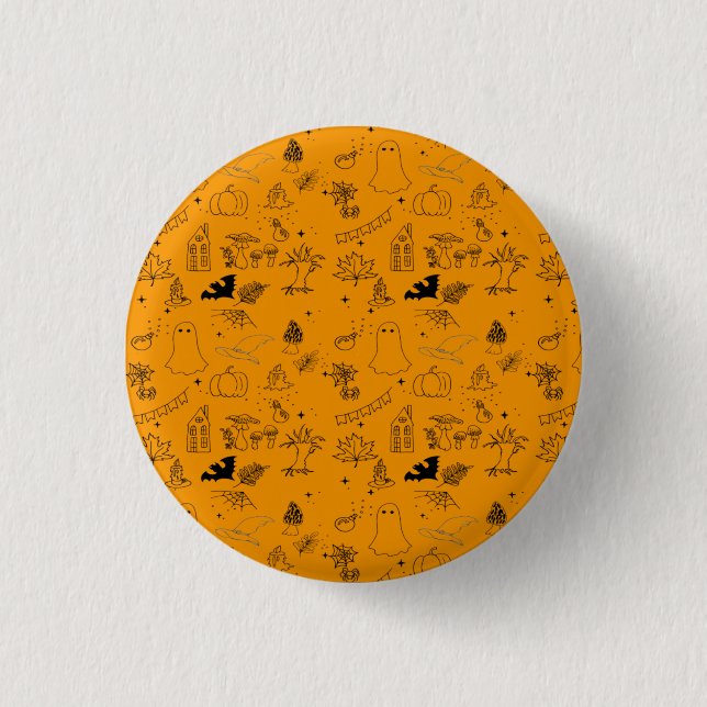 Halloween pattern of ghosts, houses, spiders  3 cm round badge (Front)
