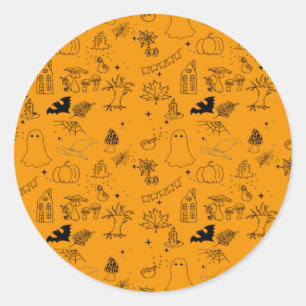 Halloween pattern of ghosts, houses, spiders classic round sticker