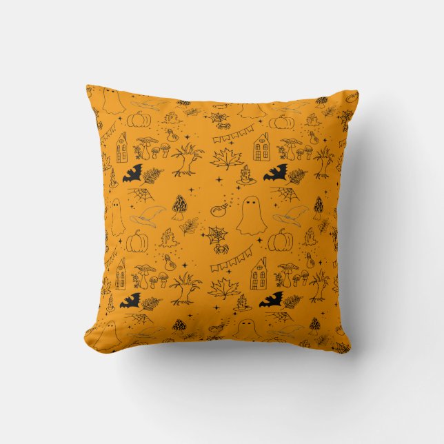 Halloween pattern of ghosts, houses, spiders cushion (Front)