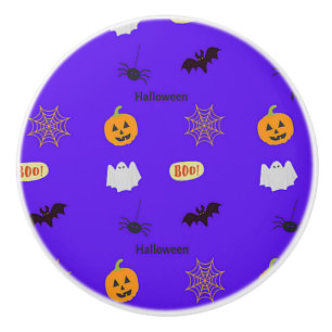 Halloween pattern on blue ceramic knob