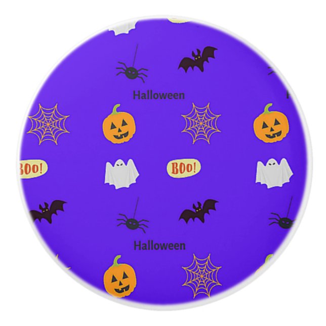Halloween pattern on blue ceramic knob (Front)