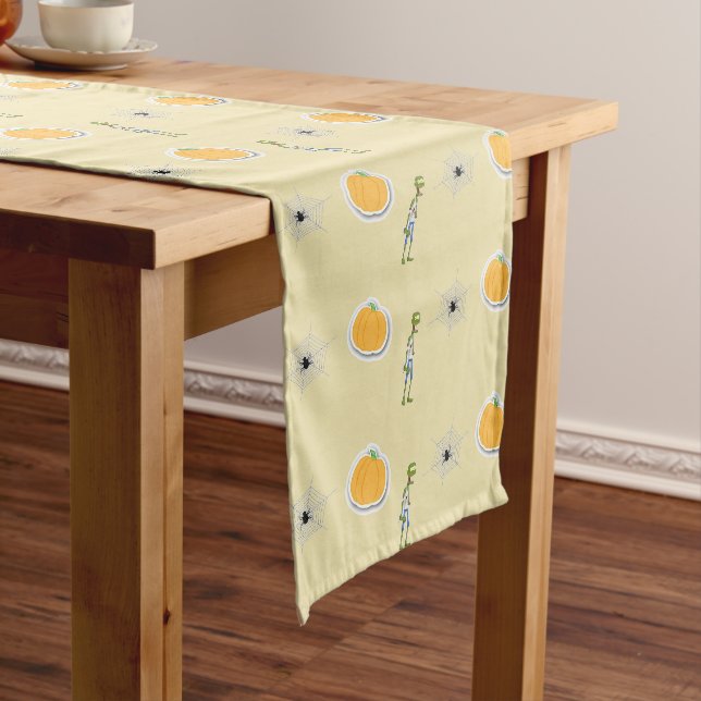 Halloween pattern on cream short table runner (In Situ)